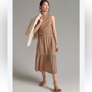Anthropologie S Nation Ltd. Floral Brown Sleeveless Cotton Maxi Dress